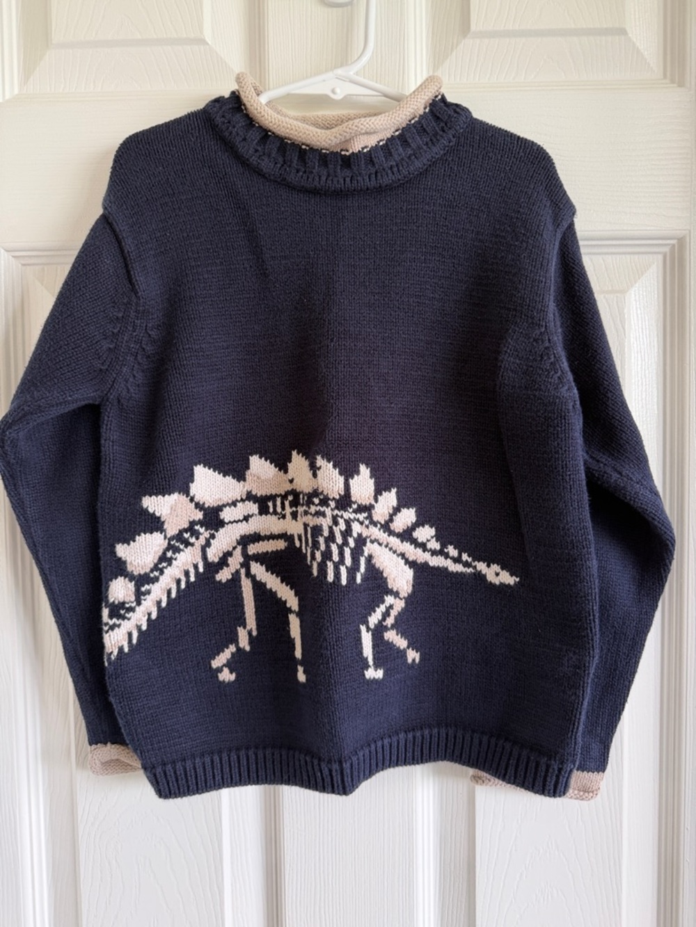 Boys Red Zebra Navy Sweater with Cream Dinosaur